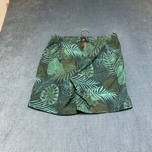 Gerry Swim Shorts Men Medium Green All-Over Tropical Leaf Drawstring Waist Beach